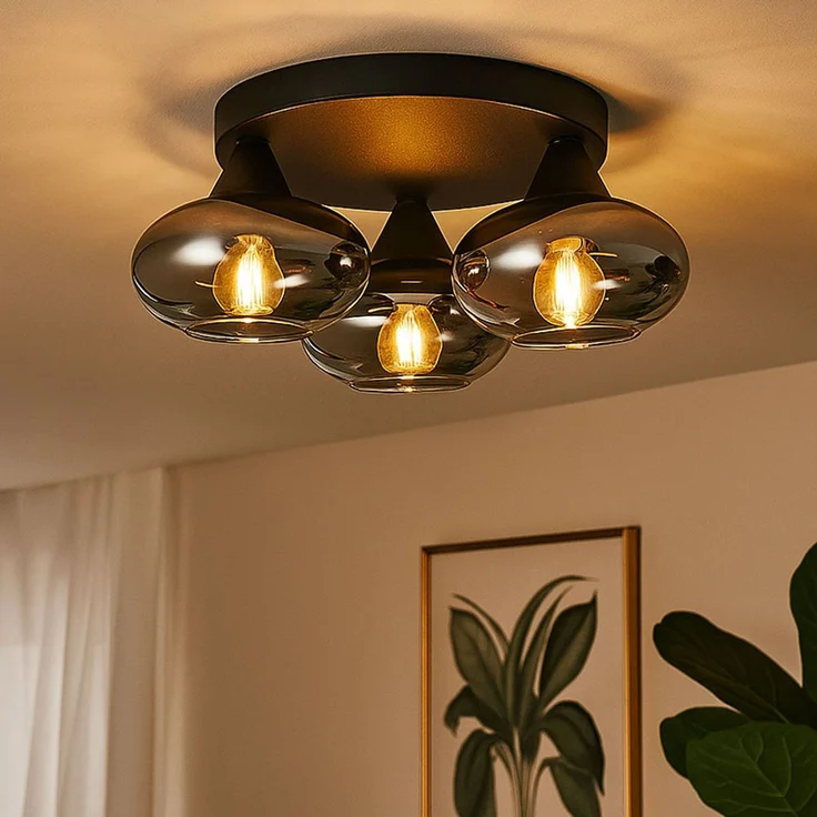 LED Deckenlampe, Metall, schwarz, rauchfarbenes Glas, D 39 cm – Bild 3
