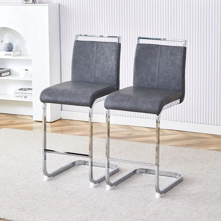 Zwei hochwertige graue Barhocker im nordischen Stil, geeignet für Restaurants, Küchen, Terrassen und Gäste Bürostühle (Set von 2) (Grauen+PU)Geeignet für mehrere Gelegenheiten.--Dunkelgrau--96.5x46.5x38.9cm--YOUDENOVA