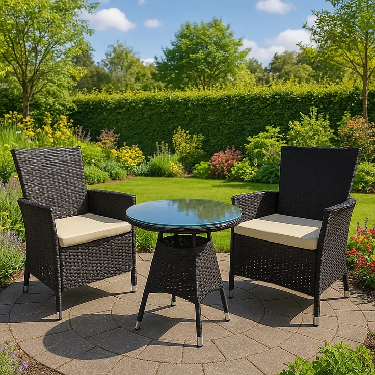 Outdoor Sitzgruppe RIRAM - Kunststoff Dunkelbraun 110x110x84 cm | Gartenmöbelset 2 Personen Poly Rattan Balkonmöbel Set Bistrotisch Terrassenmöbelset – Bild 2