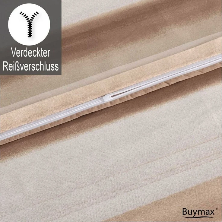 Buymax Bettwäsche Palermo, Renforcé: 100% Baumwolle, 2 teilig, 155x220 cm, Bettbezug-Set, mit Reißverschluss, Streifen, Braun-Beige – Bild 4