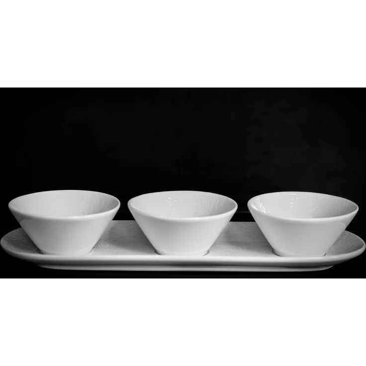 Sara 4-teiliges Snackschalen-Set aus Porzellan - 3 Schalen mit Servierplatte – Bild 3
