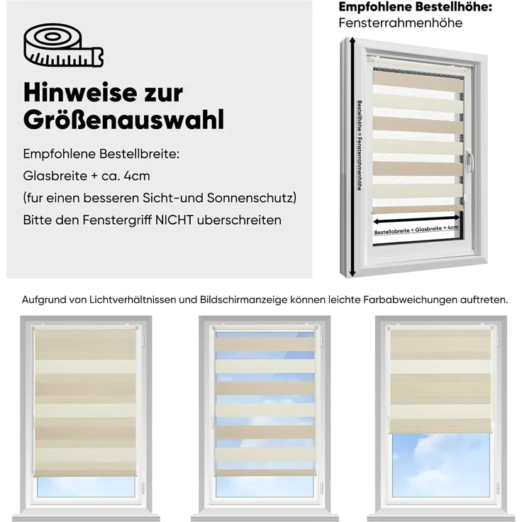 Sekey Zebra Doppelrollo Zweifarbig Klemmfix ohne Bohren Sichtschutz Beige & Braun 100x130cm – Bild 4