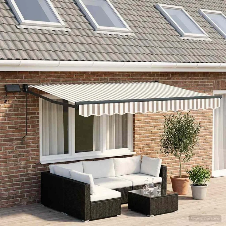 vidaXL Manuelle Gelenkarmmarkise mit LEDs, Hellgrau und Weiß, 2.5 x 3 m – Bild 1