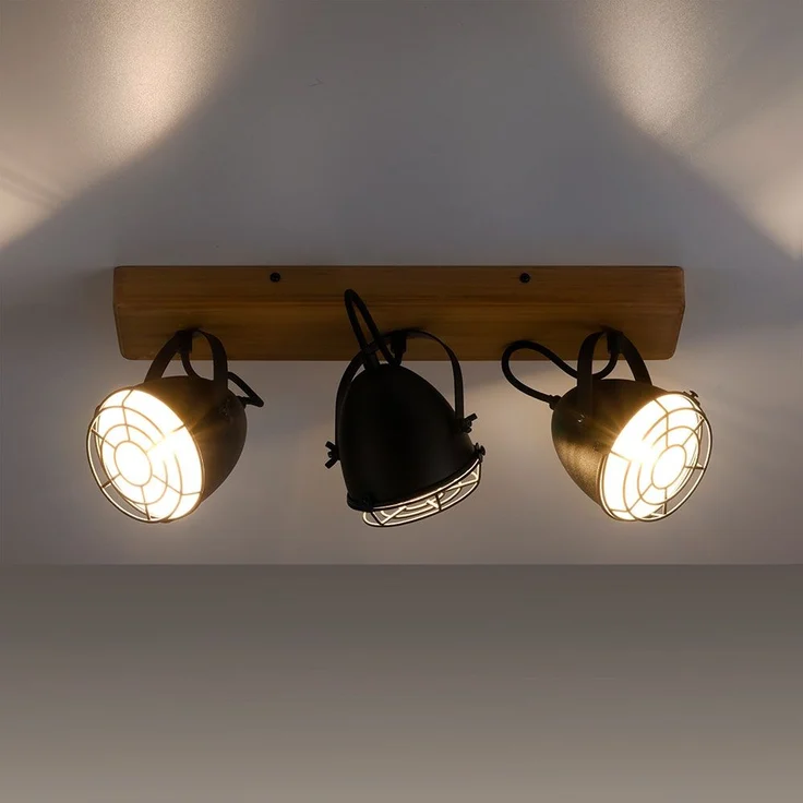 Deckenlampe, Metall Holz, schwarz, Spots verstellbar, L 46cm – Bild 6