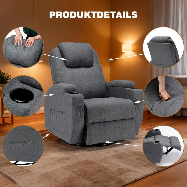 Thanaddo Massagesessel Relaxsessel Massagesessel Fernsehsessel, mit Liegefunktion – Bild 7