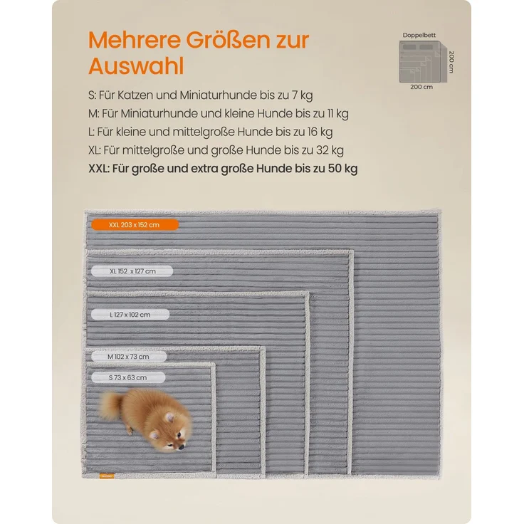 Feandrea Hundedecke, wasserdichte Decke, XXL, 203 x 152 cm, für große, extra große Hunde, beidseitig verwendbar, Hundesofa waschbar, taubengrau-hellgrau PPBDE038G01 – Bild 5