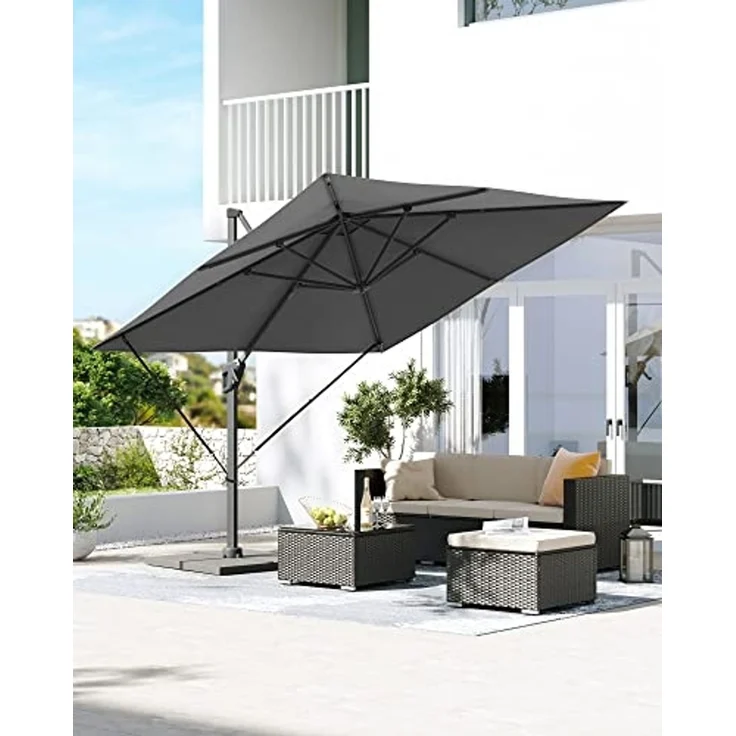 Songmics Sonnenschirm mit Ständer, 360° drehbar, UPF 50+, Rauchgrau, 253 x 290 x 290 cm – Bild 2