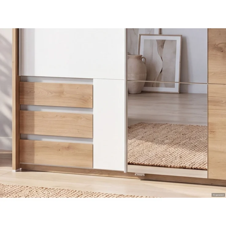 Schwebetürenschrank 2trg. Kleiderschrank 138 cm Eiche Weiß Spiegel Passepartout – Bild 4