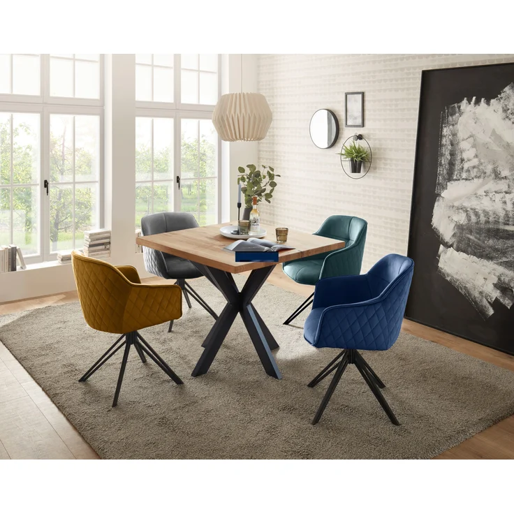 Esstisch >Micky< in Eiche massiv/schwarz - 100x76x100 (BxHxT) – Bild 4