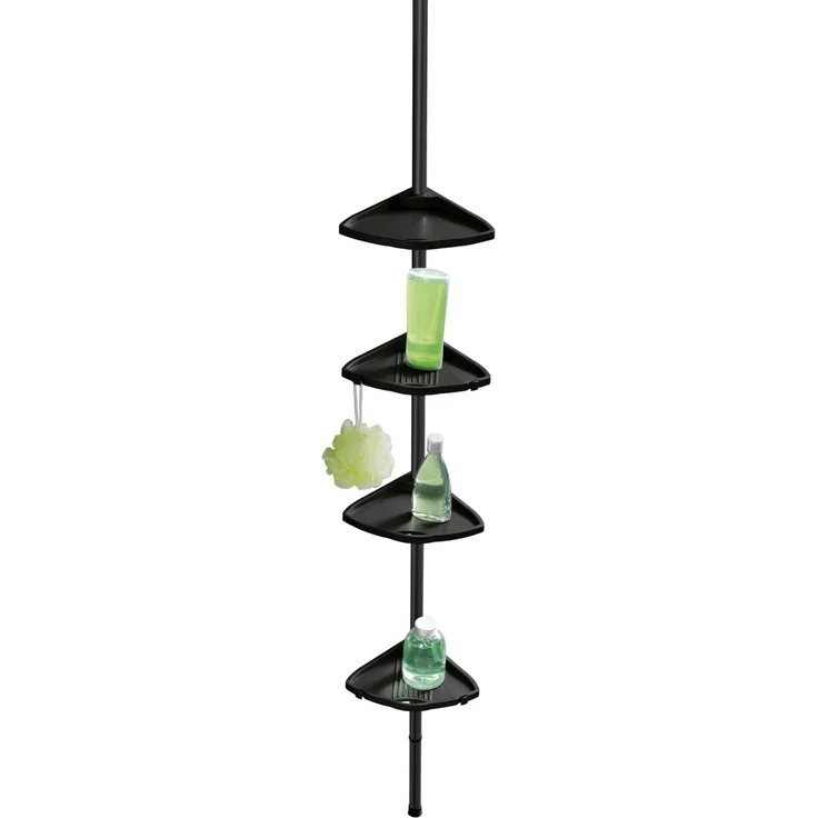 WENKO Duschregal Compact, Eckregal mit 4 Ablagen und 8 Haken, Montage ohne Bohren, Aluminium – Bild 9