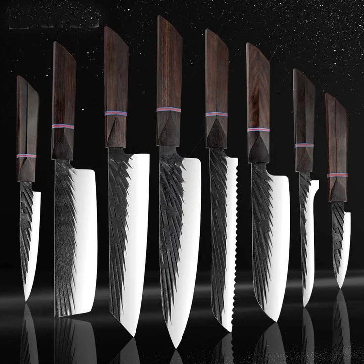 Mehrzweck Kochmesser Set- 8 Universalmesser, die unverzichtbaren, professionellen Küchenmesser Edelstahl mit sehr schön geformten eckigem Griff – Bild 1
