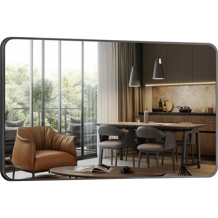 Hopibath Spiegel Bad Schwarz 120x70cm Badspiegel Extra groß (Wandspiegel groß Wohnzimmer Flurspiegel, Rechteckig), mit Sicherheitsfolie – Bild 5