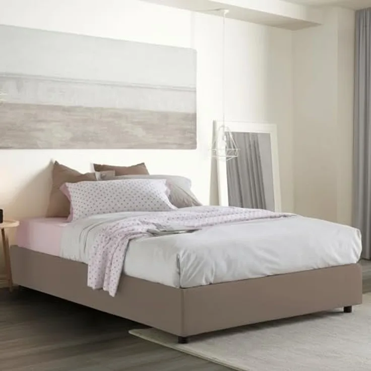 Talamo Italia - Doppelbett „Grace“, Bettkasten mit Stoffbezug, 100 % Made in Italy, Öffnung vorne, inklusive Matratze 160 x 200 cm, Taupe