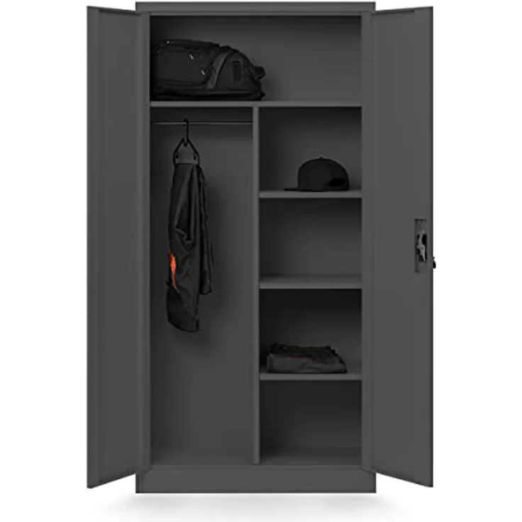 Domator Metallschrank 185 x 90 x 45 cm | Aktenschrank Abschließbar mit Kleiderstange, Pulverbeschichtung | Aufbewahrungsschrank Umkleideschrank Spind Kleiderstange | Anthrazit – Bild 4