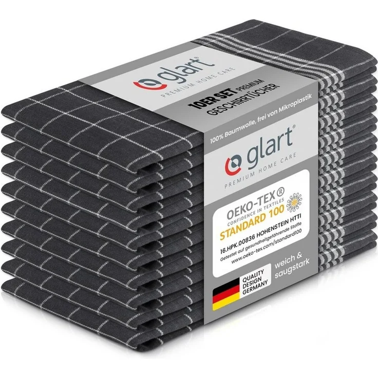 Glart Geschirrtuch 48GI2 10 St. Geschirrtücher Küchentücher 50x70 cm 100% Baumwolle grau – Bild 1