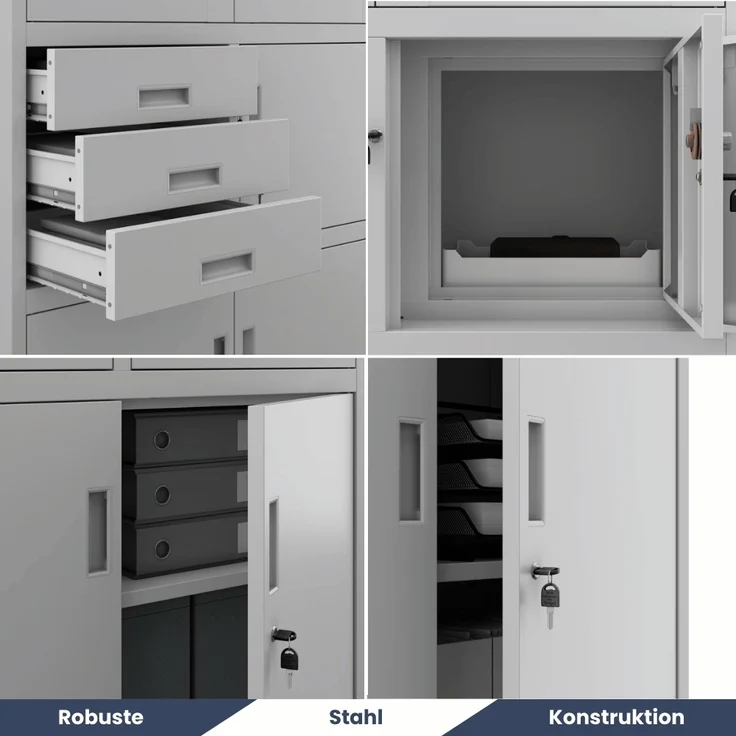Aktenschrank abschließbar GEDO - mit Tresor & Schubladen| Büroschrank aus Stahl Metallschrank Werkstatt Mehrzweckschrank Werkzeugschrank, 185x90x40cm Grau – Bild 4
