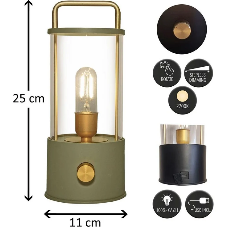 Coen Bakker Deco BV LED Tischleuchte Portable Light, Dimmfunktion, LED, warmweiß, USB dimmbar oliv grün 11x26cm aufladbar warmweiß – Bild 3