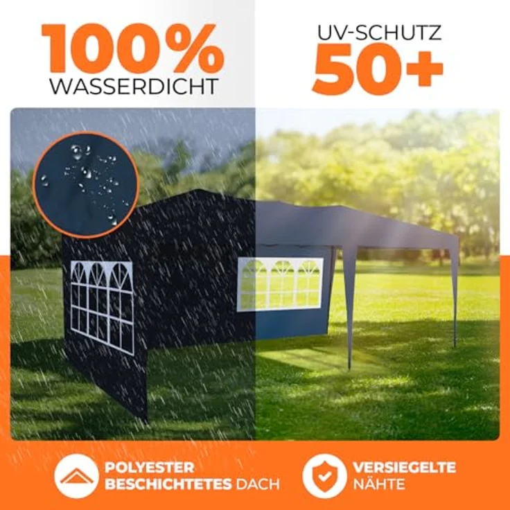 Kronenburg Faltpavillon wasserdicht Pavillon mit 3 Seitenteilen, Gartenzelt, 3x6 m - mit UV Schutz 50+, Blau – Bild 4