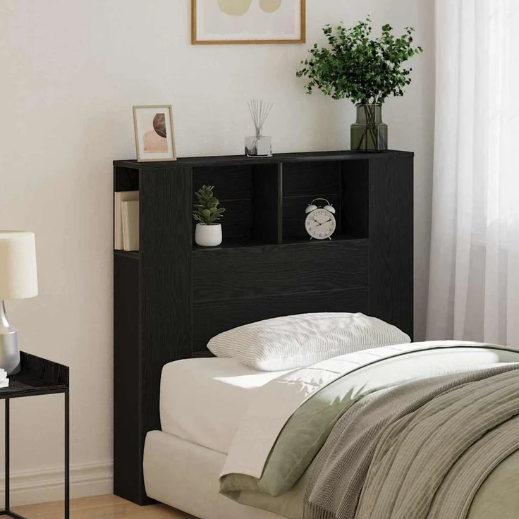 vidaXL Kopfteil Schrank Schwarz Eichen-Optik Holzwerkstoff 102,5 x 120 x 18,5 cm – Bild 4