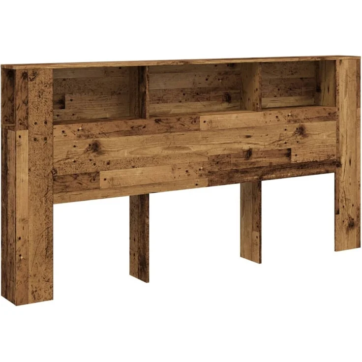 Bett-Kopfteil mit Ablagen, Altholz-Optik, 200 x 18,5 x 102,5 cm – Bild 1