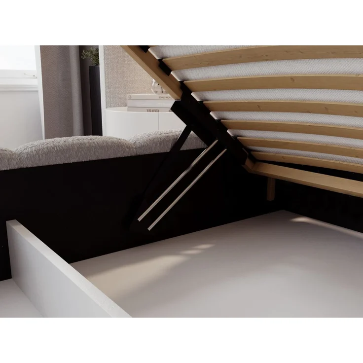 GRAINGOLD Modo Polsterbett 140x200, Doppelbett mit Kopfteil, groß Stauraum, Bouclé-Stoff, Hellgrau – Bild 7