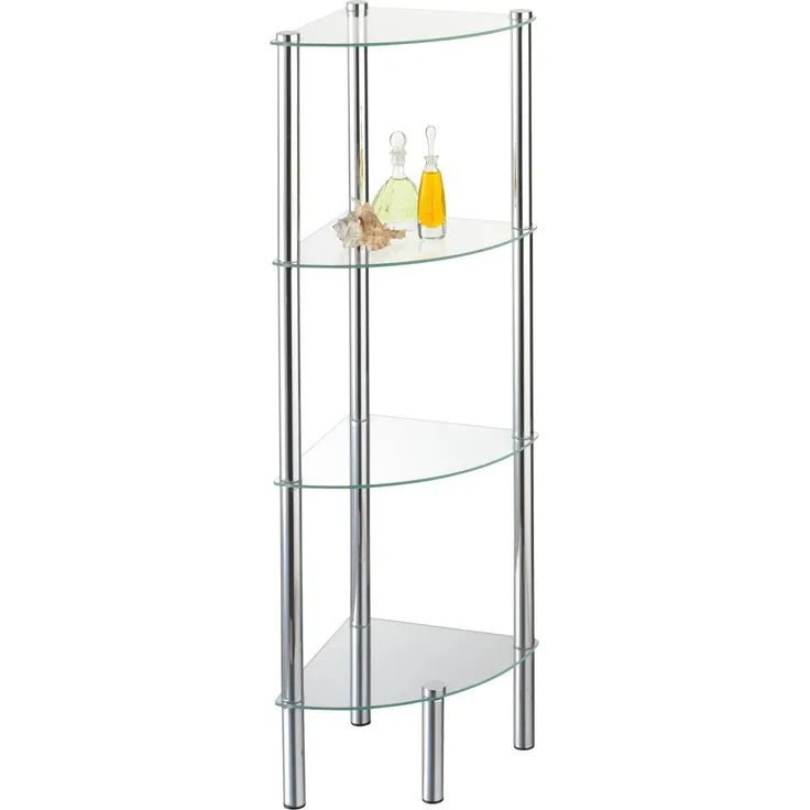 axentia Eckregal Solanio mit vier Böden, Glasregal für Badaccessoires, Badmöbel für die Ecke, Standregal mit Wandbefestigung, ca. 30 x 108 x 30 cm