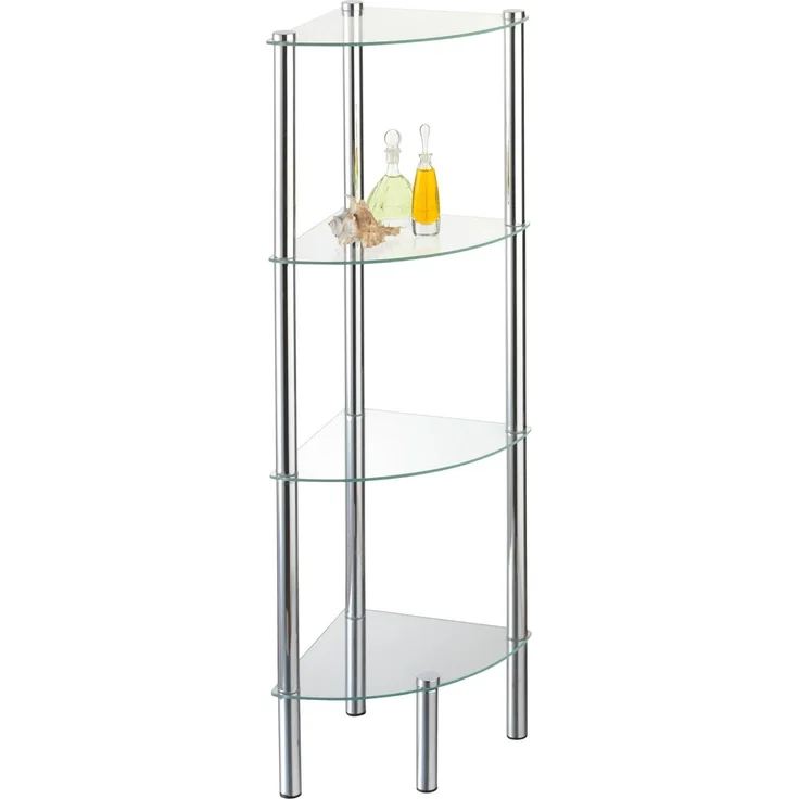 axentia Eckregal Solanio mit vier Böden, Glasregal für Badaccessoires, Badmöbel für die Ecke, Standregal mit Wandbefestigung, ca. 30 x 108 x 30 cm – Bild 1