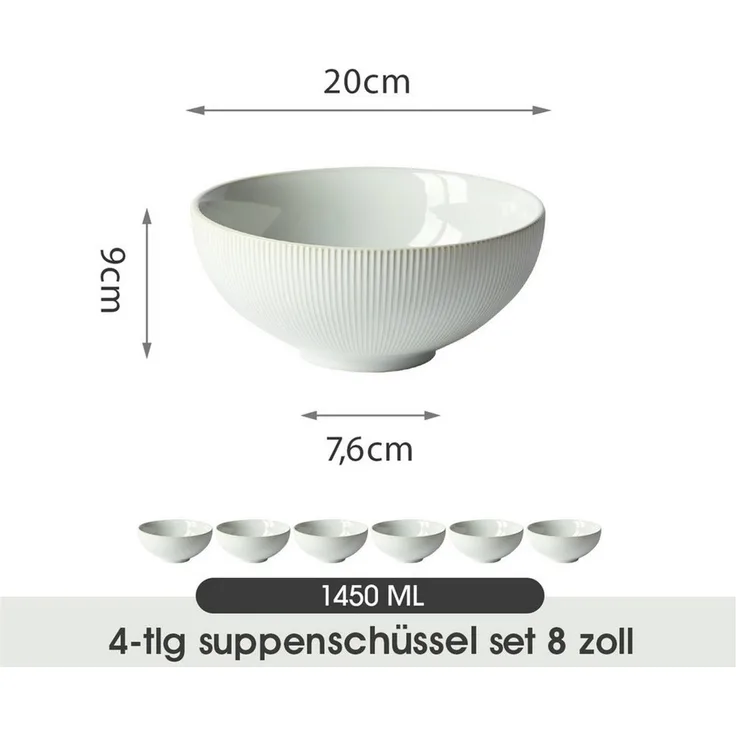 JIWOO Suppenschüssel 6er Ø20cm Salatschüssel Servierschüssel Müslischüssel Obstschüssel, Keramik, (Set, 6-tlg), Keramik Hochwertiges Schüsselset WeiB Mikrowellen spülmaschinenfest