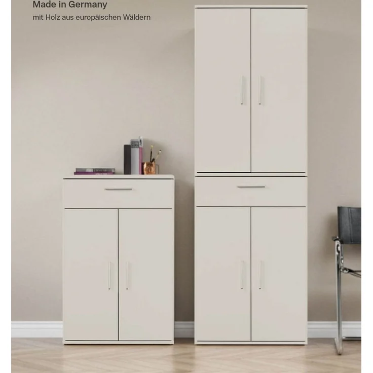 mokebo Mehrzweckschrank Der Praktische (60x180 cm, mit Schublade) Büroschrank, Flurschrank Apothekerschrank, Aktenschrank in Beige Grau – Bild 3
