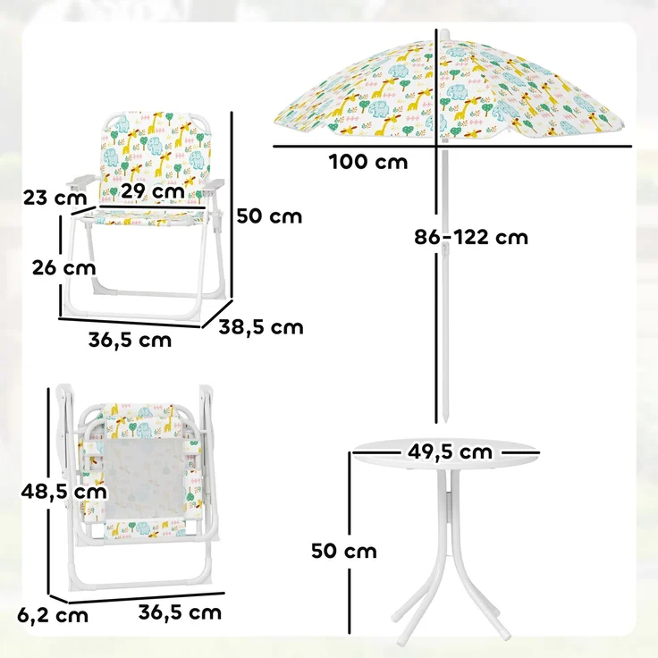 AIYAPLAY Garten-Kindersitzgruppe, Stahl, Polyester, Weiß, 49,5L x 49,5B x 50H cm – Bild 3