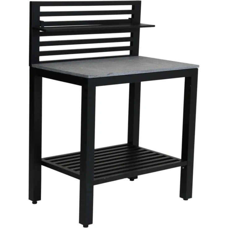 Outdoor Küche Bellac von Brafab aus Aluminium und Stein, modern, Theken-Element mit Regal, schwarz, 90 x 60 x 127 cm
