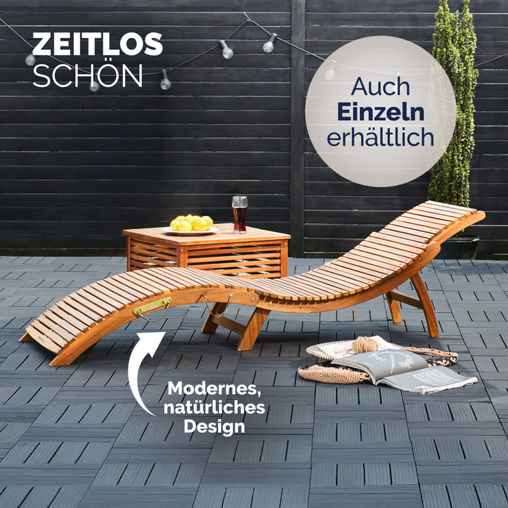 Casaria 'ERGO' Sonnenliege, 2 Stück, Akazienholz, faltbar mit Tragegriff & Kofferfunktion, braun, 17 x 90 x 60 cm – Bild 9