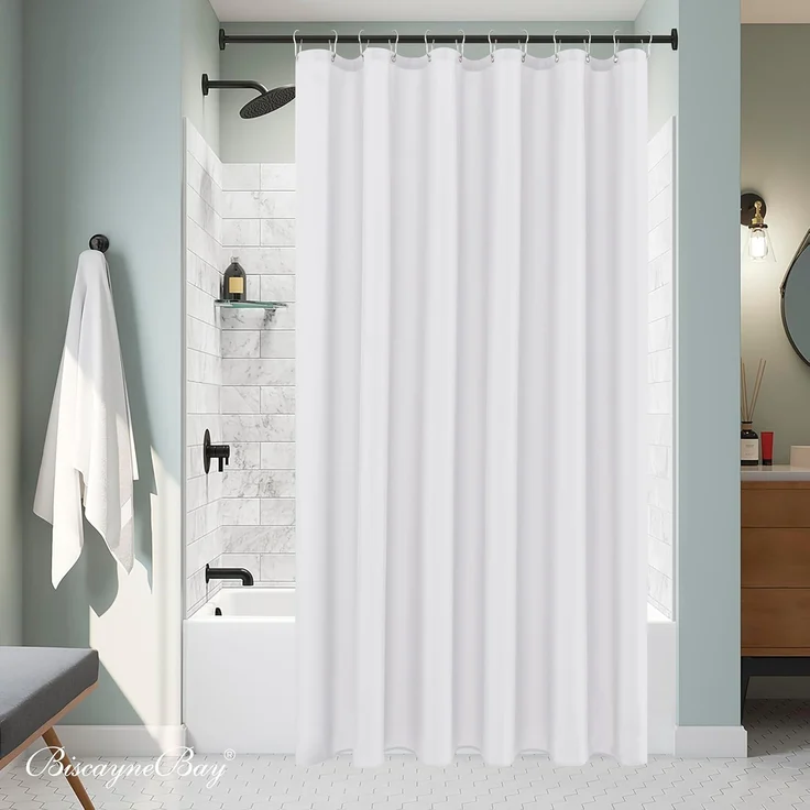 Hotel Stoff Duschvorhang 183 × 183 cm Weiß, Wasserresistent, Waschbar, Gewichteter Saum – Bild 8