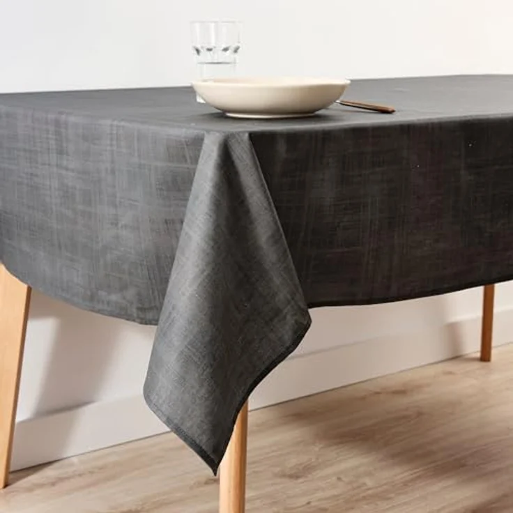 BL BELUM Belum Tischdecke, XL, 250 x 180 cm, harzbeschichtet, 100 % Bio-Baumwolle, harzbeschichtete Tischdecke, groß, rechteckige Tischdecke ohne Steifigkeit, wasserdichte Tischdecke, Schwarz – Bild 2