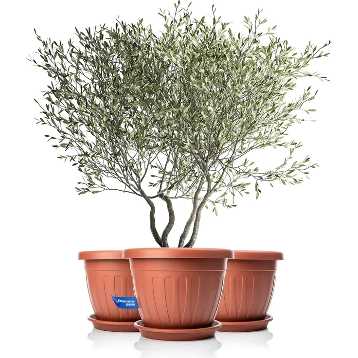 BigDean 3X Blumentopf mit Untersetzer rund ø50xH38 cm Terracotta - wetterfester Pflanzkübel - Wasserablauf UV-beständig aus bruchsicherem Kunststoff - Innen + Außen geeignet - Made in Europe – Bild 1
