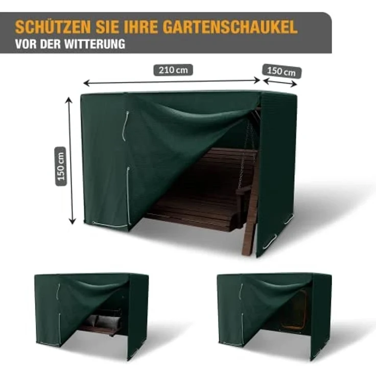 Kronenburg Hollywoodschaukel Abdeckung, 150 x 210 x 150cm, wasserdicht, Waschbar bis 30°C, Abdeckplane Gartenschaukel für 3-4 Sitzer - Wasserdicht in grün – Bild 2