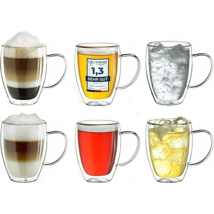 Creano Teeglas Thermoglas “hoch” mit Henkel 400ml 6er-Set, Borosilikatglas, 6 Gläser – Bild 5