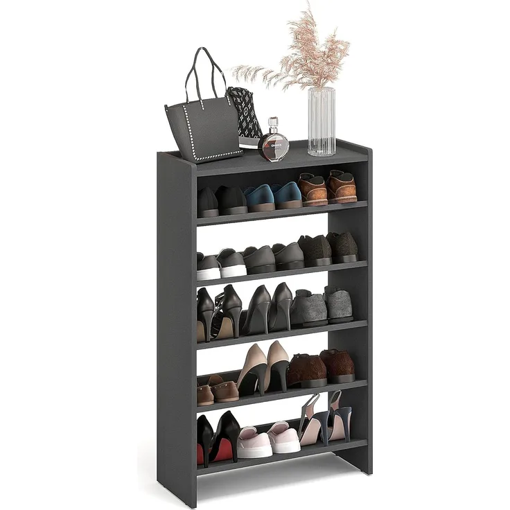 KOMTO Schuhregal Elexis 5 Schmal - Schuhablage Flur mit 5 Ebenen Offener Schuhschrank, Schuhschrank Schuh Organizer Platzsparend, 60 x 25 x 98 cm