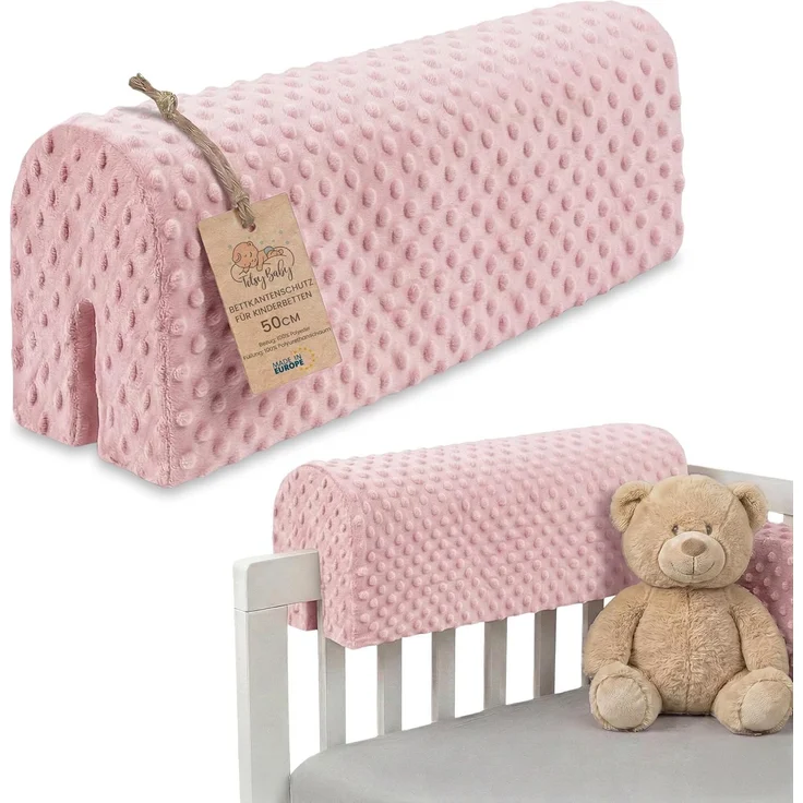 Bettkantenschutz für Kinderbetten 50 cm - Schutz für Bettrahmen Baby Bett rausfallschutz für boxspringbett bettgitter mit Bezug Kantenschutz Kinder Babybett Rosa