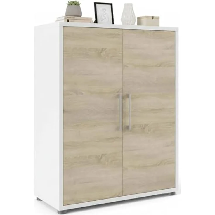 Dmora - Kommode Leocadie, Wohnzimmerbuffet, Wohnzimmer-Sideboard, Moderne Küchen-Speisekammer, 89x40 h113 cm, Weiß und Eiche – Bild 4