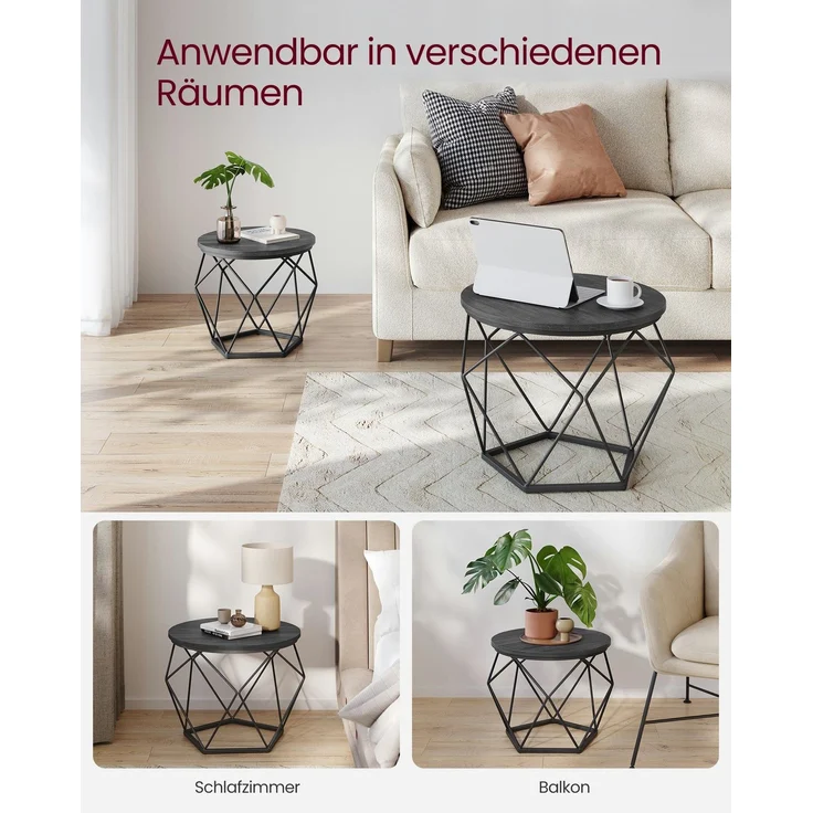 Vasagle Couchtisch 2er Set mit abnehmbarer Tischplatte, Holz/Stahl schwarz, Ø50 und Ø40 cm – Bild 3
