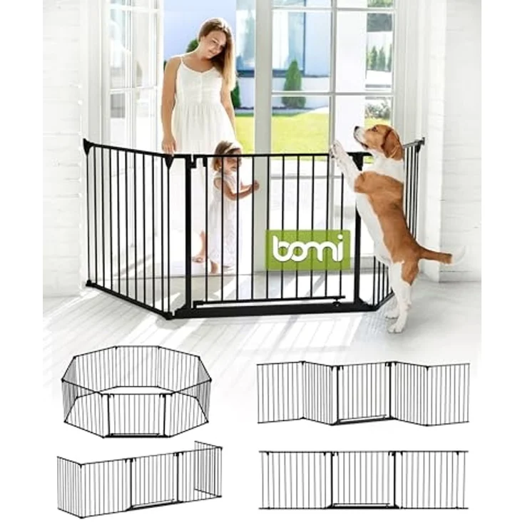 BOMI Türschutzgitter Absperrgitter Milo 100–525 cm, Raumtrenner, Laufstall Metall (sicherheitsgeprüftes Gitter, flexibel & erweiterbar), Schutzgitter Baby zum Anschrauben oder Aufstellen, Schwarz – Bild 1