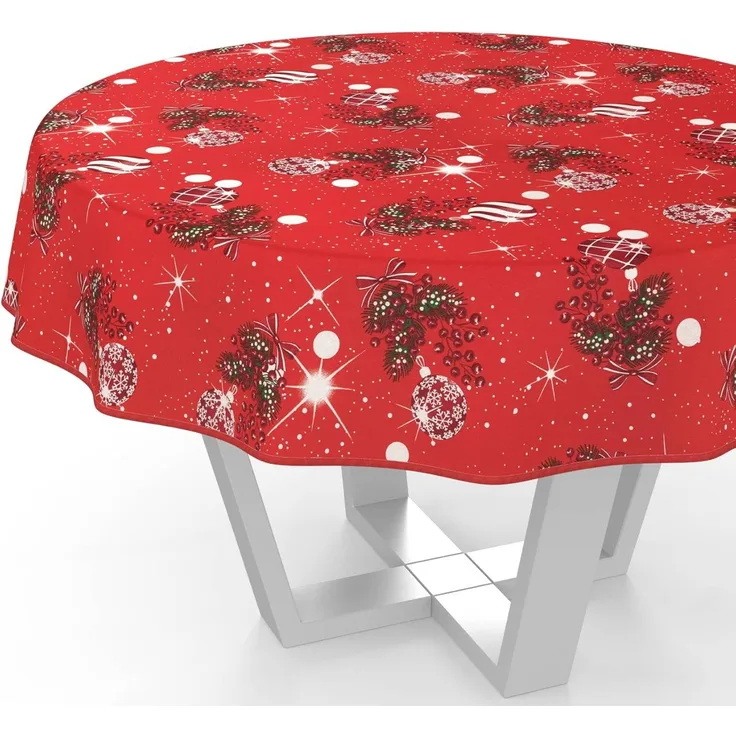 ANRO Tischdecke Weihnachten abwaschbare Weihnachtstischdecke (Einzelstück 1-tlg), Schmutzabweisend Weihnachten Rot Rund 100cm