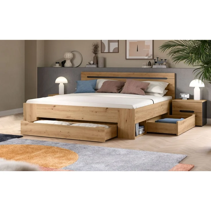 Schlafzimmer Set Cooper in Eiche und grau Liegefläche 180 x 200 cm – Bild 2