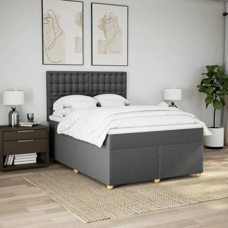 vidaXL Boxspringbett mit Matratze Dunkelgrau 140x200 cm Stoff 3293618 – Bild 4
