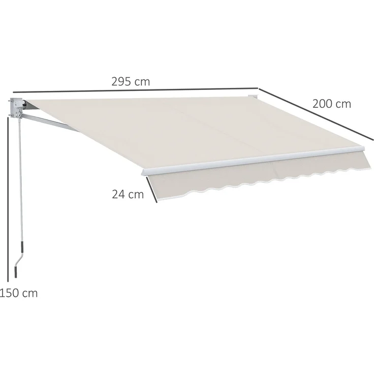 JARDJ 3x2 m Markise mit Armen, verstellbar 5°-35°, aus Aluminium und Polyester, Cremeweiß – Bild 5