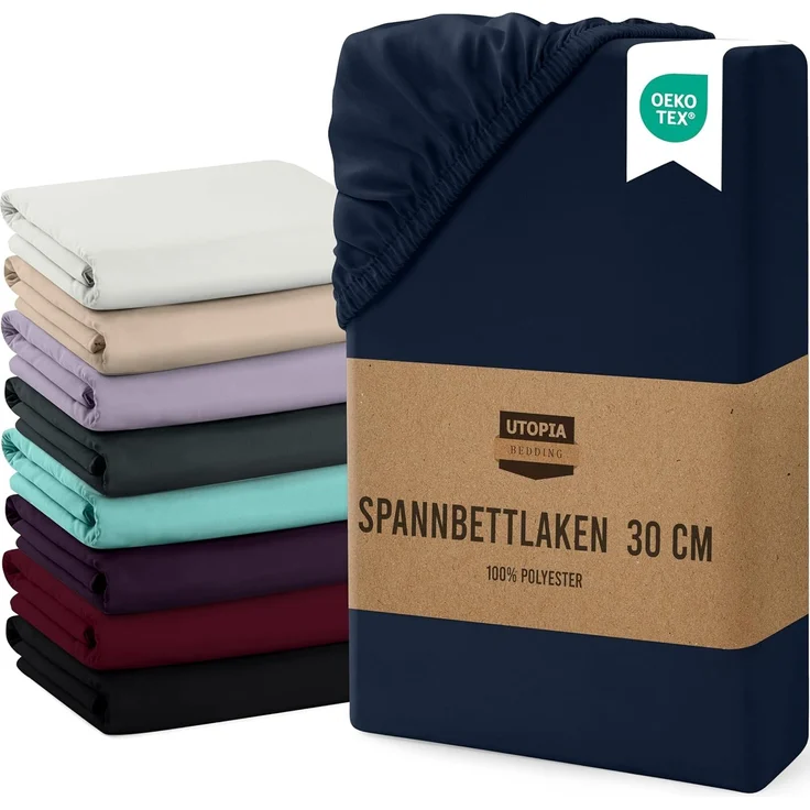 Utopia Bedding - Spannbettlaken 180x200 cm Bis 30 cm - Marineblau - Gebürstete Mikrofaser Spannbetttuch - Oeko Tex Standard 100 – Bild 1