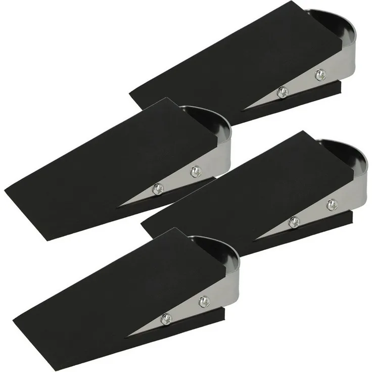 Westcott Türstopper in Keilform Schwarz 4 Stück | Gummi Türstopper mit Edelstahl Griff | Rutschfeste Unterfläche | Passend für alle Türen und Böden | 12cm x 5cm x 3cm | E-19000 00