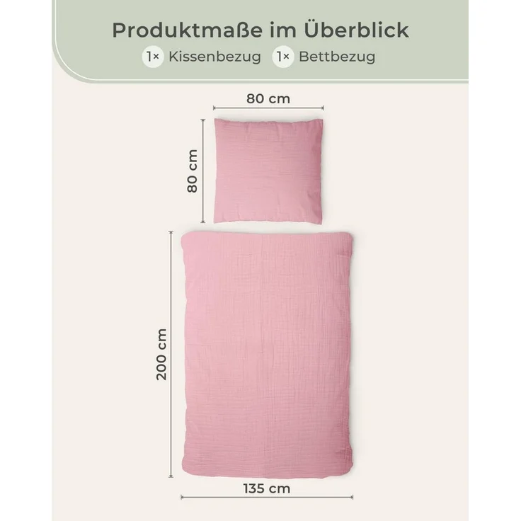Laynenburg Bettwäsche Musselin aus 100% Baumwolle in 135x200 oder 155x220 cm, atmungsaktiv & bügelfrei – 2 lagig mit Reißverschluss & Haltebändern – Bild 3
