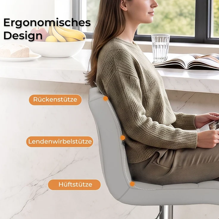 Botifly 2er Set Barhocker Weiß Kunstleder, Höhenverstellbar 60-80cm, 360° Drehbare Barstühle mit Fußstütze, Gepolsterte Theke Hocker für Küche & Bar, SGS Zertifiziert, 46 x 45 x 55 cm – Bild 2